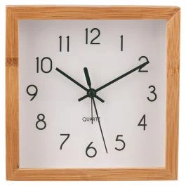 Orologio da tavolo con sveglia 16x16,3 cm, cornice in bambù, Sibilla