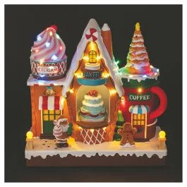 Villaggio natalizio candy con musica, movimento e 43 led 30x14x29cm, a batterie e corrente, Santa's