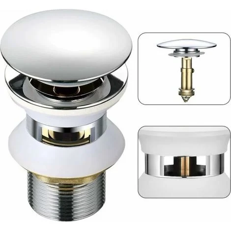 Piletta universale per lavabo con troppopieno automatico a scomparsa, apertura a pressione, clic clac, raccordo da 1-1/4", ottone cromato