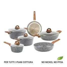 Batteria 10 pezzi, rivestimento in ceramica, induzione, extra spessore 4,5 mm, Cararra SìChef