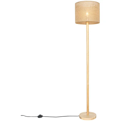 QAZQA Lampada da terra mels - rustico - Legno,Lino - Legno - Tondo Max. 1 x Watt