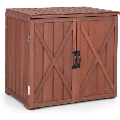 COSTWAY Casetta da Giardino per Attrezzi in Legno, Capanno da Esterno con Doppie Ante e Comode Maniglie, Ideale per Giardino, Giardino, Fattoria e Cortile, 77 x 56 x 72 cm