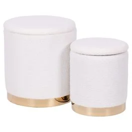 Set 2 pouf contenitore in tessuto effetto teddy, Sibilla
