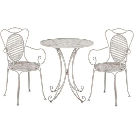 Set da Esterno 3 pezzi Tavolino 2 Sedile in ferro Grigio Shabby Chic Cilento