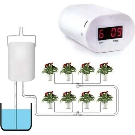 Pompa di irrigazione automatica a 8 uscite – Sistema di irrigazione a goccia domestico con timer integrato per piante e fiori