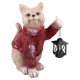 Gatto natalizio in poliresina h. 38,5 cm, lanterna porta t-light in ferro, Santa's House