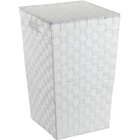 WENKO Cesto per la biancheria Adria, cesto per biancheria sporca, design quadrato, capacità 48L, Polipropilene effetto vimini, 33x53x33 cm, bianco