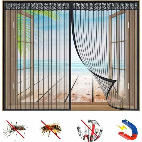 Tenda magnetica per finestre, protezione da zanzare e insetti, chiusura automatica ad assorbimento magnetico, per finestre o porte - Nero - B47x47 pollici (120x120 cm)