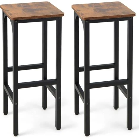 COSTWAY Set di 2 Sgabelli da Bar, Sgabello Cucina con Poggiapiedi, H71,5 cm, Gambe Regolabili, Struttura d'Acciaio, per Pub e Ristoranti, Marrone Rustico