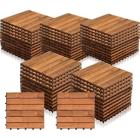 Wolketon Piastrelle in legno di acacia. da 30 x 30 cm. in set di 55 quadrotti per 5 m². per terrazze e balconi