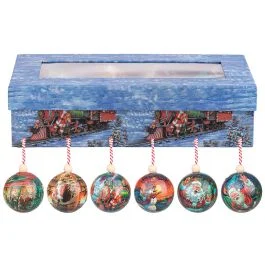 Set 7 palle natalizie con fiocco, decoro cartoon, Santa's House
