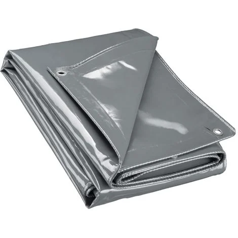 Wiltec Telone occhiellato grigio 5 x 7 m resistente alle intemperie e a raggi UV, impermeabile, robusto telo di protezione in poliestere 650 g/m² con rivestimento in PVC