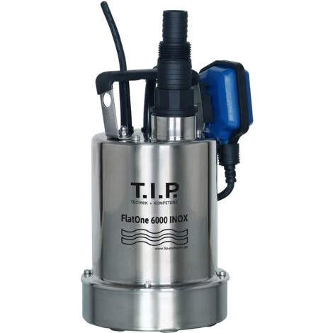 T.I.P. 30440 FlatOne 6000 INOX Pompa di dreggio e per piscine, aspirazione fino a 1 mm, portata fino a 6000 l/h, 22,5 x 16,5 x 27 cm