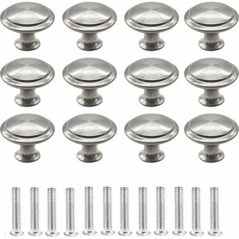 12 pomelli rotondi per ante di mobili, maniglie a forma di fungo per cassetti in acciaio inossidabile spazzolato per cucina, credenza, comò (argento)
