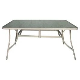 Tavolo da esterno 150x90 cm, in vetro e acciaio, tortora, Esté