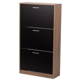 Scarpiera 3 ante a ribalta 63x24xh.116 cm, nero e rovere, Sibilla