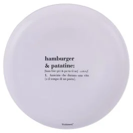 Piatto piano 33 cm in vetro opalino, Victionary Hamburger e Patatine