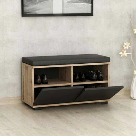 Scarpiera con pouff Dragoshoe noce e nero