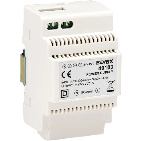 Vimar 40103 Alimentatore per Videocitofono con Uscita 24 V, Alimentazione 100-240 V 50/60 Hz, Installazione su Guida DIN (60715 Th35), 3 Moduli, Bianco