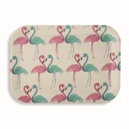 Vassoio bamboo decoro flamingo 43x33 cm