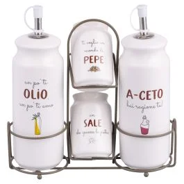 Set olio, aceto, sale e pepe in gres, New Travisate