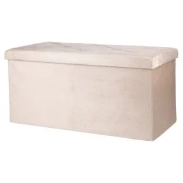 Panca contenitore multiuso effetto velluto 76x38x38 cm, beige, Sibilla