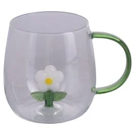 Mug 450 ml in vetro borosilicato, fiore interno 3D