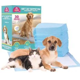 Set 30 tappetini assorbenti multiuso per animali domestici con angoli adesivi 60x90 cm, Duppidù