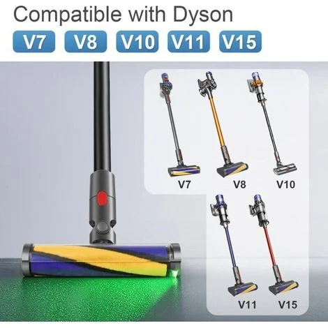 Spazzola motorizzata con LED per pavimenti duri – Compatibile con Dyson V7/V8/V10/V11/V15 – Rullo anti-groviglio e rilevamento invisibile della polvere