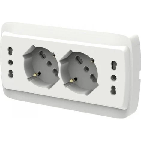 Multipresa Da Incasso Scatola 503 Bianco Opaco, 2 Prese Schuko Universale P40 + 2 Prese Bipasso Italiano 10/16A, 140X80X23mm