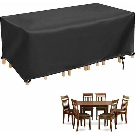 Copertura per tavolo da giardino, copertura impermeabile per mobili da giardino rettangolari, copertura protettiva anti-UV per giardino resistente, 250x110x90 cm, nero