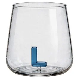 Bicchiere 420 ml in vetro borosilicato, lettera L interna in 3D, Monogram