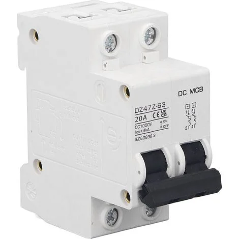 Interruttore automatico CC, protezione da sovraccarico, sistema magnetico, interruttore automatico fotovoltaico, 2P, 1000 V, 20 A