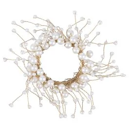 Anello porta tovagliolo con perle, colore oro e bianco