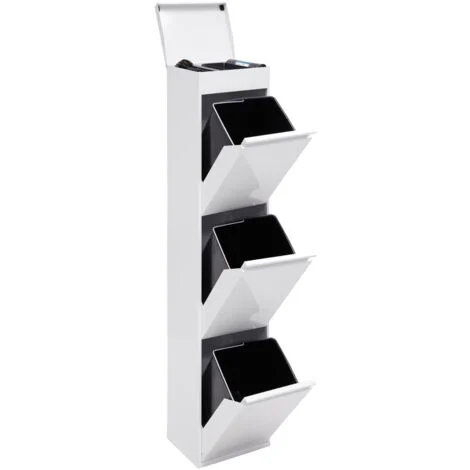ARREGUI Top Pattumiera per raccolta differenziata con ripiano superiore multiuso, 3 secchi, mobile d'acciaio per differenziata, 3 x 17L (51L) Bianco CR321-B