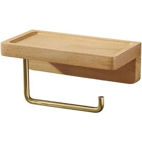 Portarotolo di carta igienica Ineasicer a doppia installazione, in legno massello di faggio, portarotolo di carta igienica autoadesivo da parete, angoli arrotondati, portarotolo decorativo per bagno e