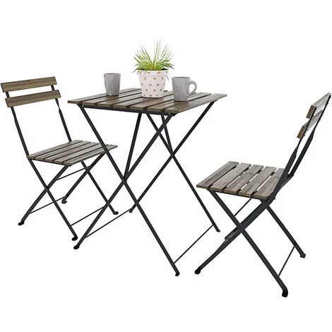 Set Bistrot 2 Sedie Con Tavolino Pieghevole Salvaspazio In Legno Di Acacia E Metallo Salottino Salotto Per Patio Giardino Balcone Veranda Esterno Piscina Terrazzo Arredo Design Semplice Marrone