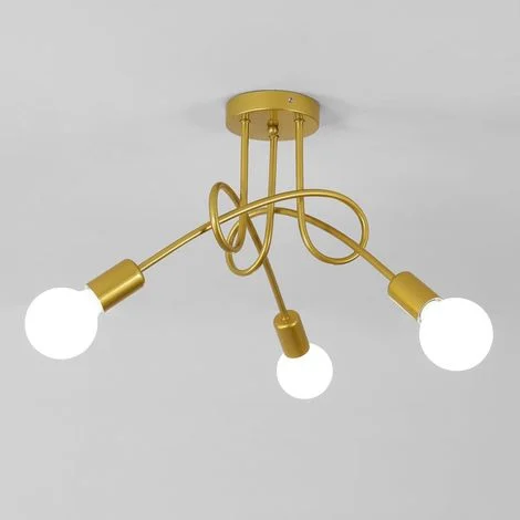 GOECO Plafoniera Industriale 3 Luci E27, Lampadario in Ferro Vintage Oro per Camera da Letto Soggiorno Cucina Sala da Pranzo (Lampadine Non Incluse)
