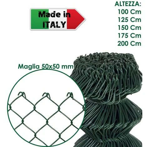 ROTOLO 25 m RETE METALLICA ZINCATA PLASTIFICATA PER RECINZIONE A MAGLIA LIBERA - H 125 cm
