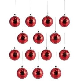 Set 14 palle natalizie disco ball, rosso, Santa's House