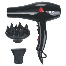 Asciugacapelli 2000 W, con concentratore e diffusore, nero, Kooper