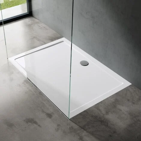 doporro Piatto Doccia Rettangolare in Acrilico Rinforzato, Ultra Slim 4 cm, Installazione da Appoggio o Filo Pavimento, Bianco Lucido 80x100 cm - Faro2
