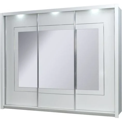 Armadio PANAREA a 3 porte scorrevoli con specchi e LED, finitura cromata, design moderno