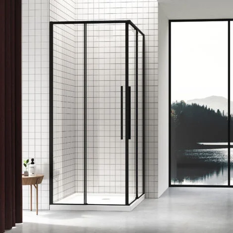 Box Doccia Nero 80x100 Cm Angolare Scorrevole Trasparente ModernoLux