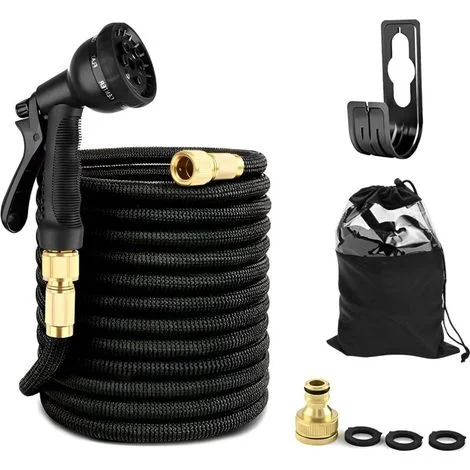 Tubo da giardino - 30 m - Flessibile e resistente - 8 tipi di spruzzo - Include una borsa per il trasporto - Nero