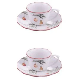 Set 2 tazzine caffè con piattino 100 ml in gres, Rametto