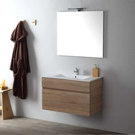 Mobile Arredo Bagno Sospeso Cm 80 In Quercia NaturaleSole