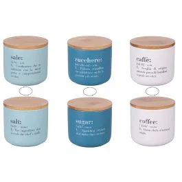 Set 3 barattoli sale, zucchero e caffè 500 ml in gres e bambù, Victionary