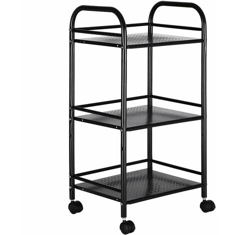 Carrello Estetista 3 Ripiani in Metallo Nero 4 Ruote Arredo Bagno Salvaspazio