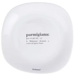Piatto piano quadrato in vetro opalino, bianco, Victionary Parmigiana
